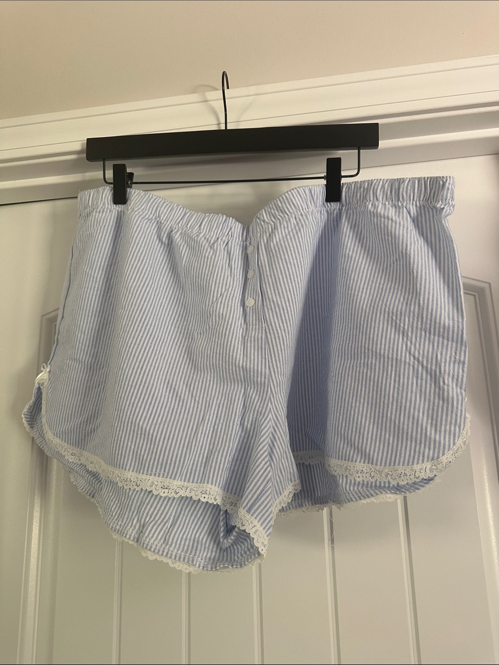 NWT ARULA Blue & White Striped Sleep Lounge Shorts with Lace Size 2X
